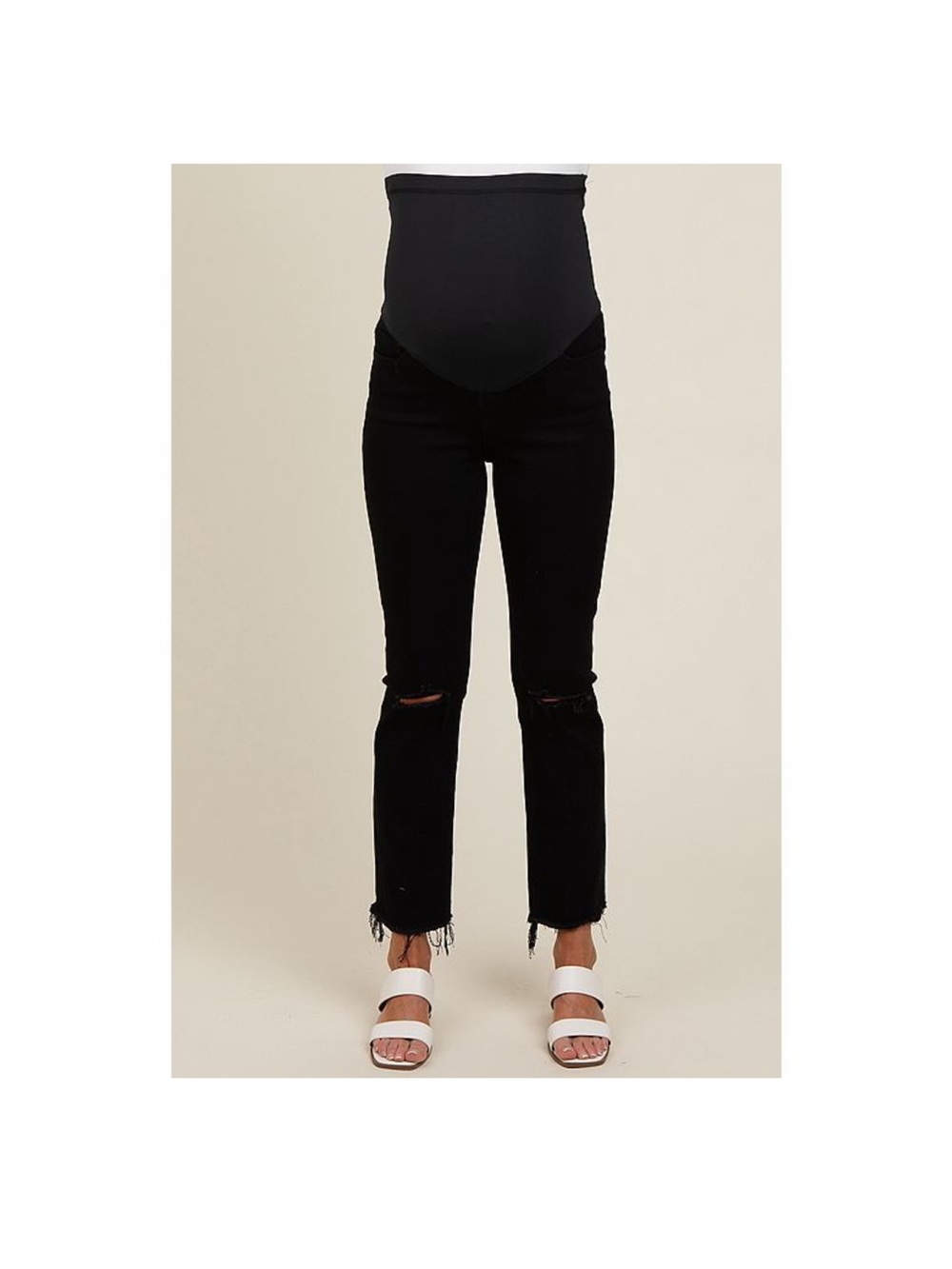 Pinkblush Black Distressed Maternity Straight Crop Jeans